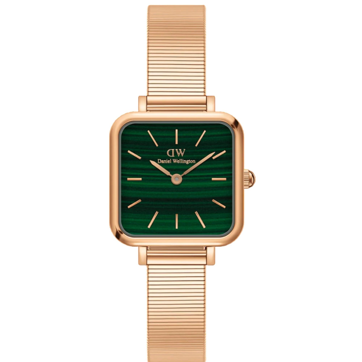 Daniel Wellington Quadro quartz watch with green dial and rose-gold tone steel bracelet
