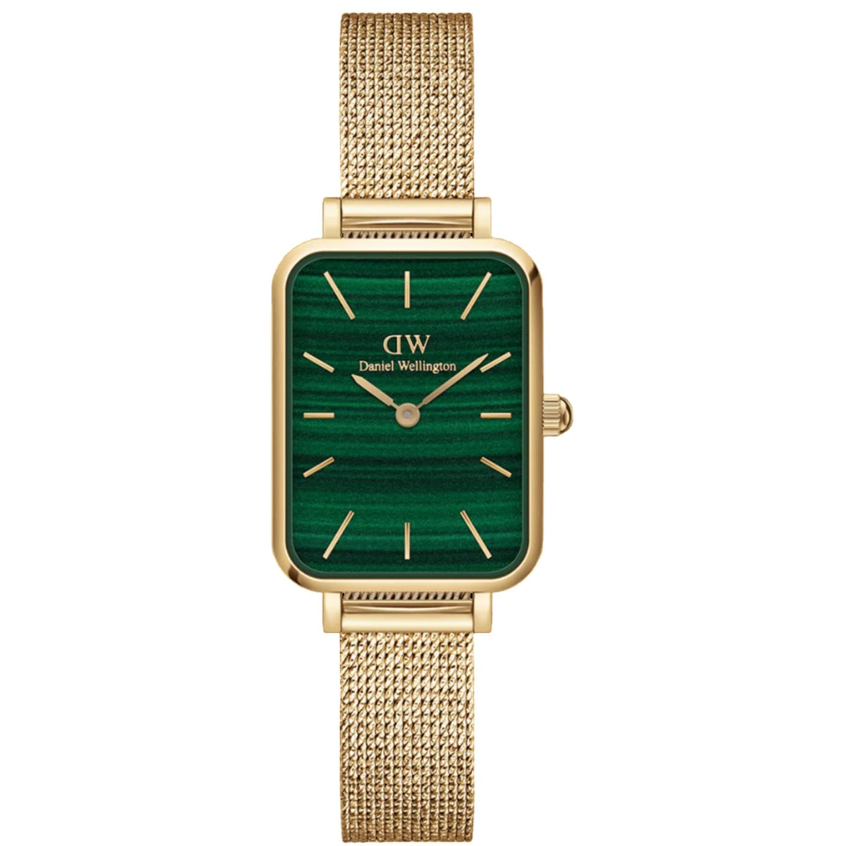 Daniel Wellington Quadro ladies quartz watch with green dial and gold-tone mesh band