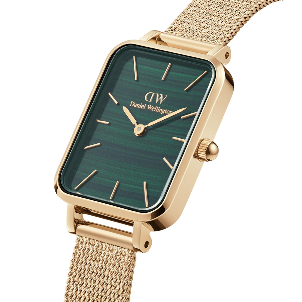 Daniel Wellington Quadro green dial steel quartz watch with gold-tone mesh bracelet