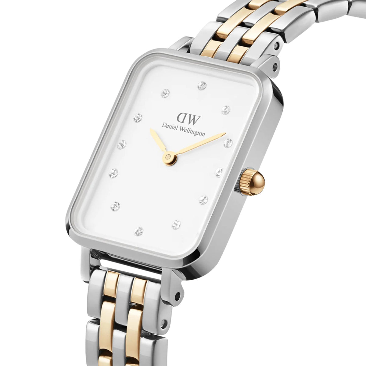 Two-tone steel Daniel Wellington Quadro watch with white dial and gold hands