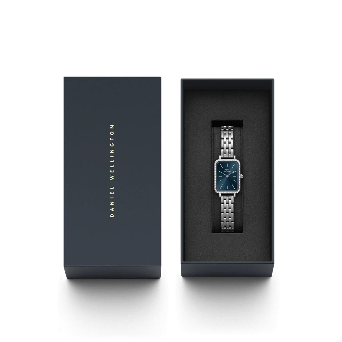 Daniel Wellington Quadro ladies watch in gift box, blue dial and steel bracelet