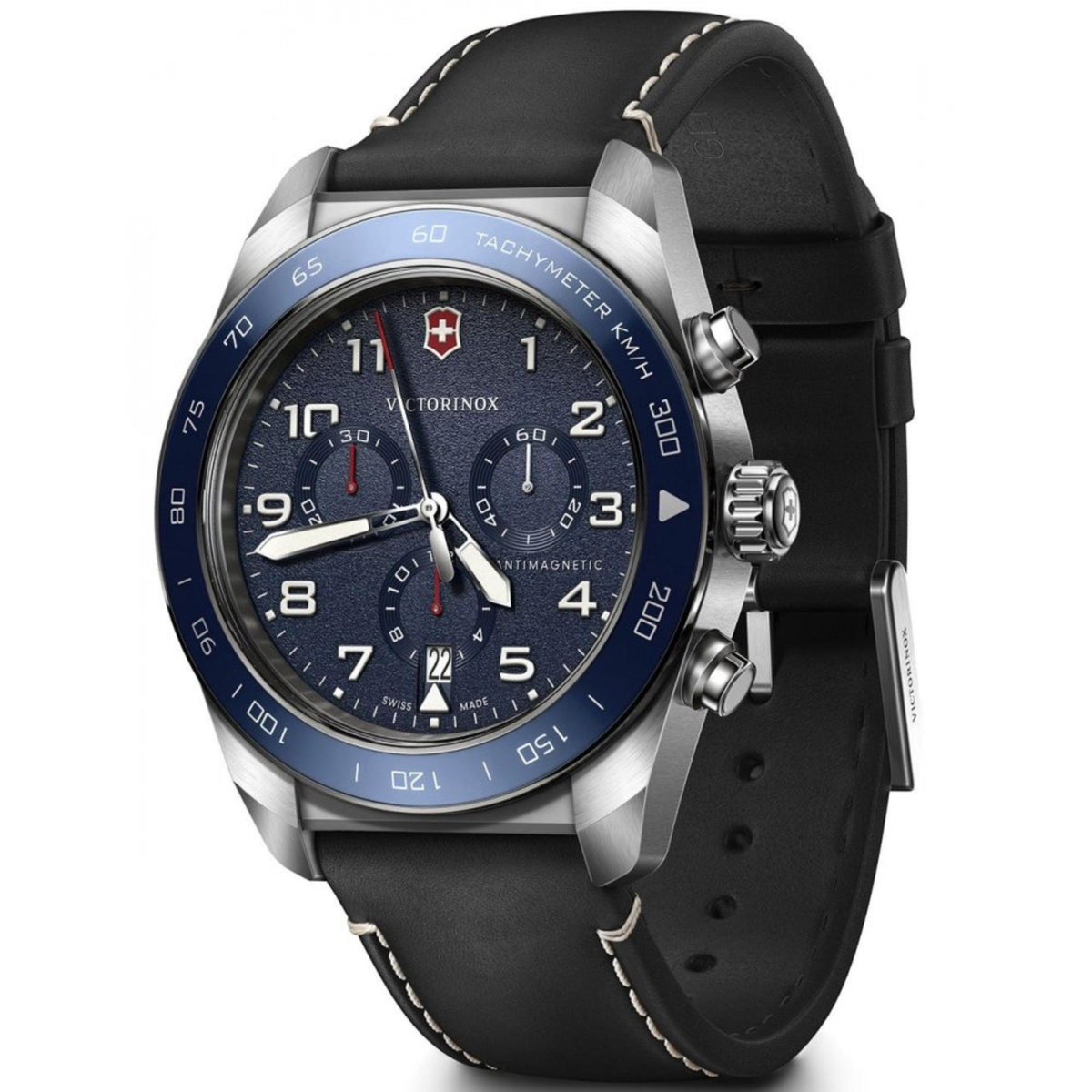 Victorinox Swiss Army 242047 blue dial and three sub-dial chronograph layout