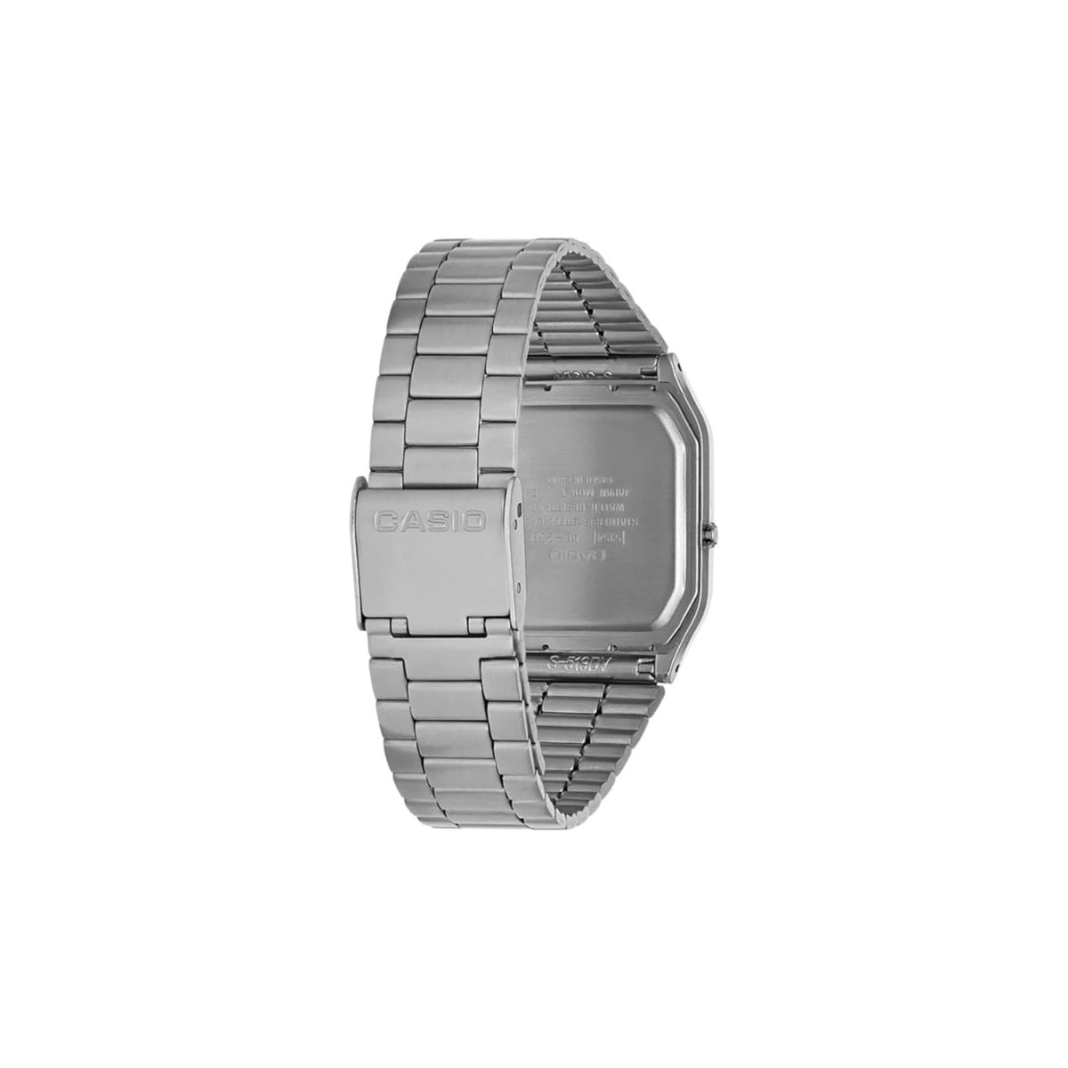 Casio Vintage quartz watch AQ-230A-1DMQYES with black dial and steel link bracelet, front angle