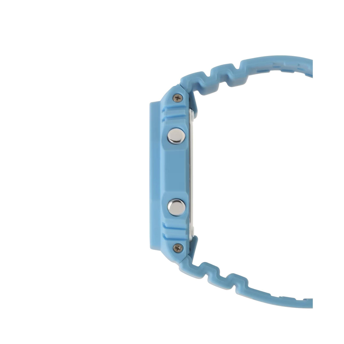 Blue Casio G-Shock resin strap side with metal pin details