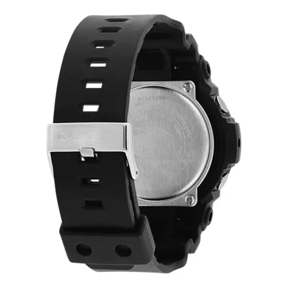 Black G-Shock watch with resin strap and metal case back