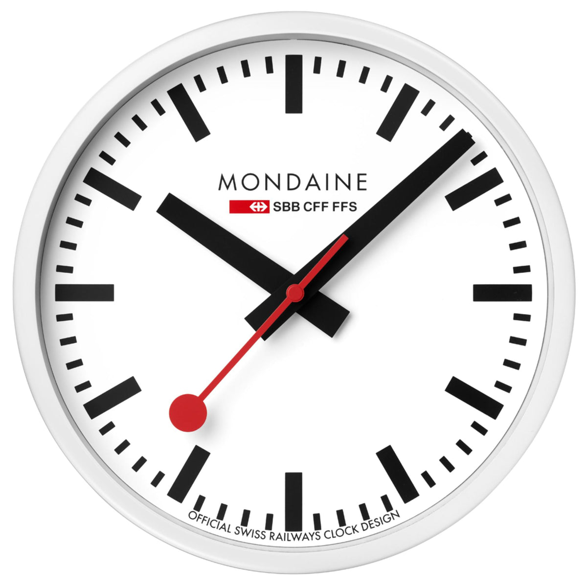 Mondaine Classic 25cm white frame wall clock A990.CLOCK.10SBB front view
