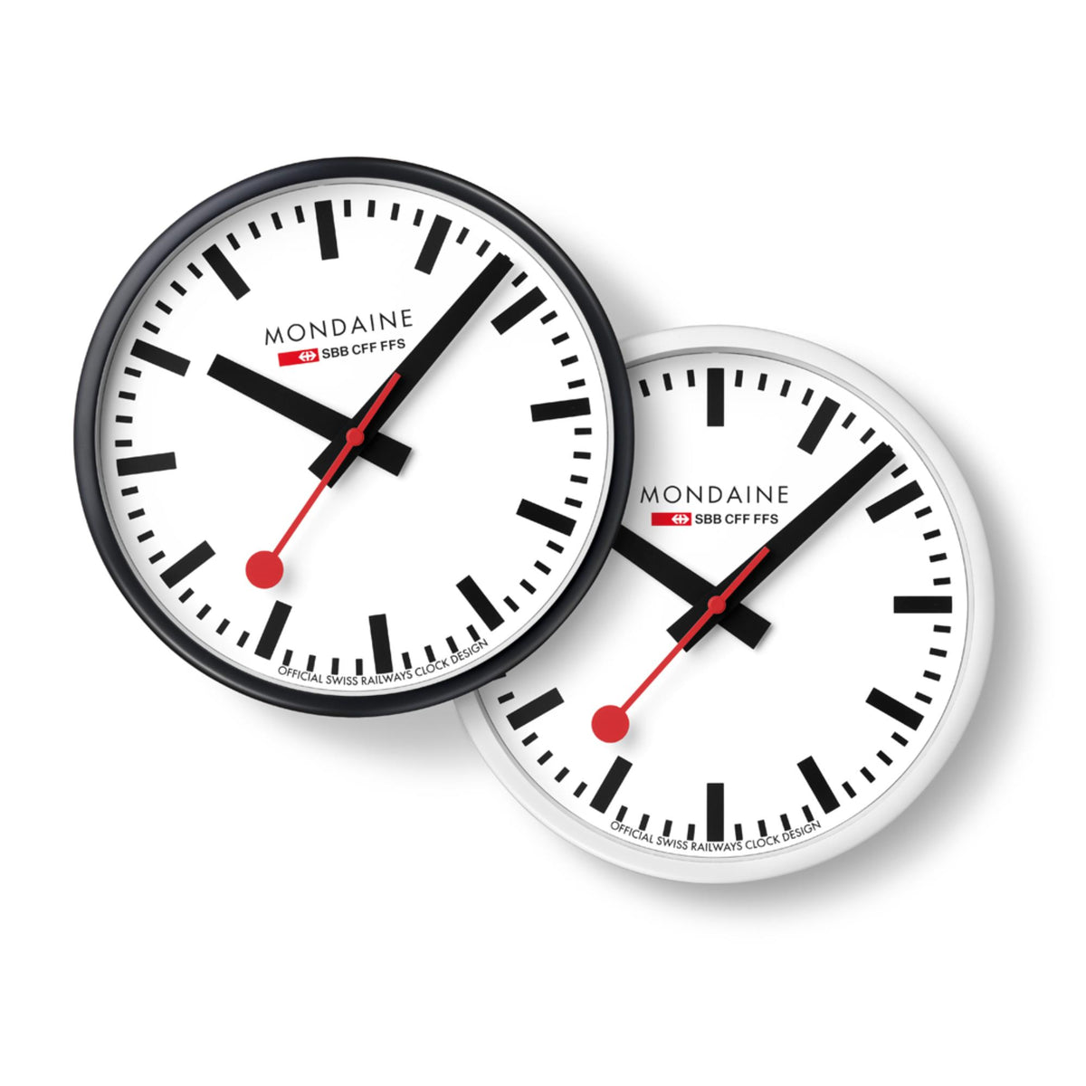 Mondaine 25cm wall clock black and white frame options overlapping