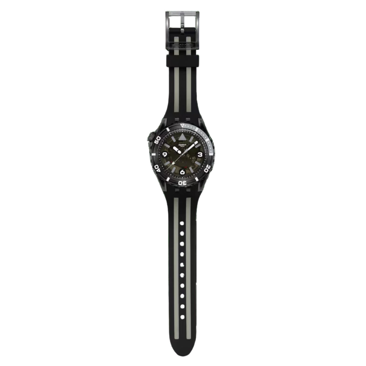 Swatch scubaqua black dial watch with black silicone strap and metal clasp