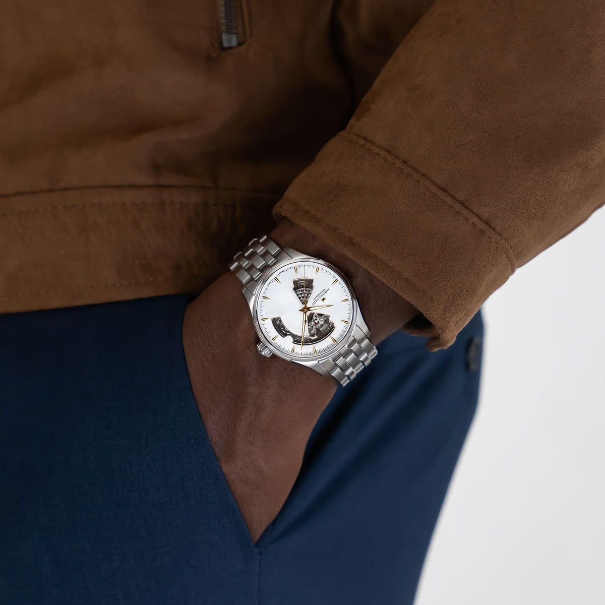 Hamilton Jazzmaster 40mm H32675151 Open Heart silver dial 40mm watch worn on wrist