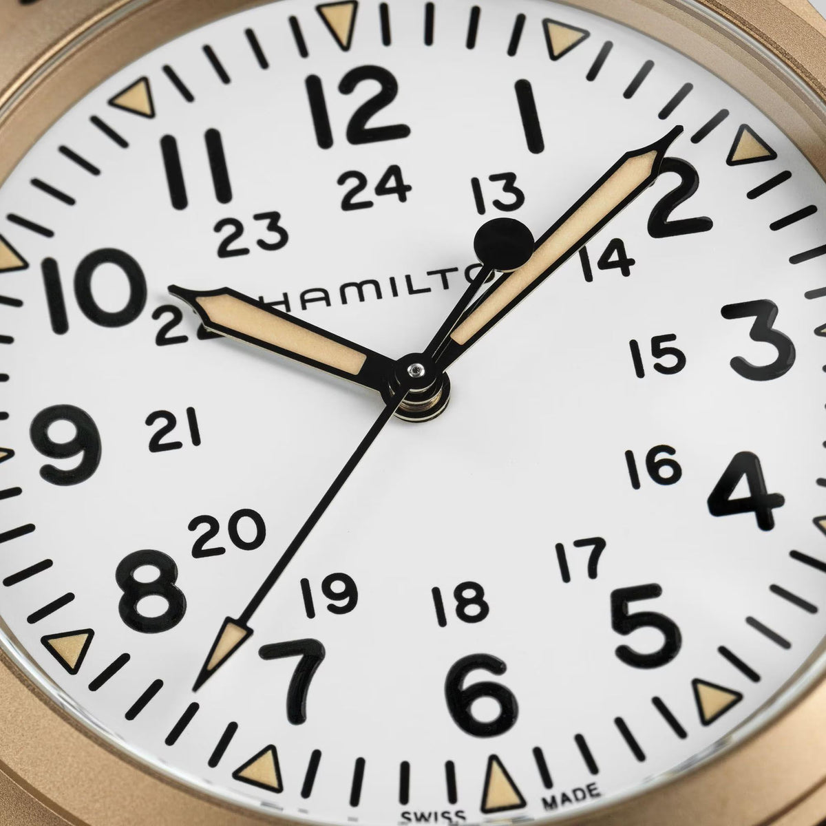 Hamilton Khaki Field Mechanical Bronze White Dial Leather Strap Unisex Watch H69459510 - WatchNation