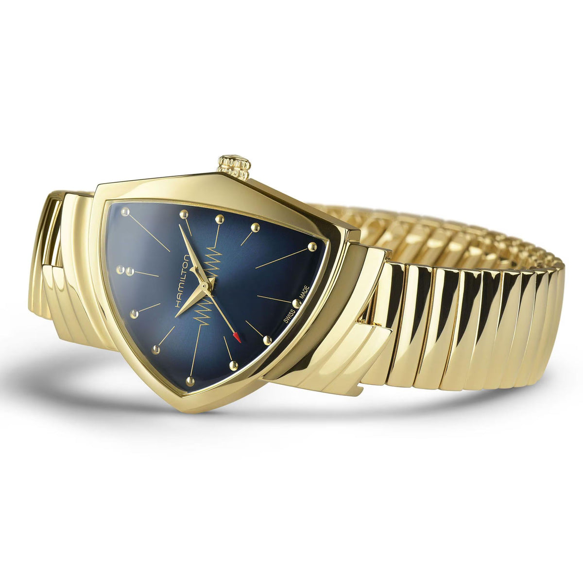 Hamilton women's quartz wristwatch, gold-tone case with blue sunburst dial