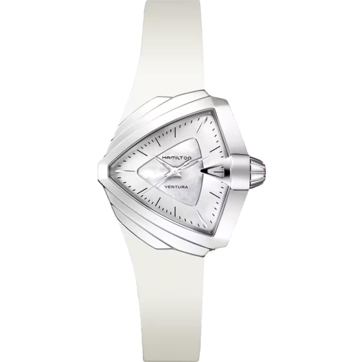 Quartz wristwatch, white dial with mother-of-pearl look, white rubber strap