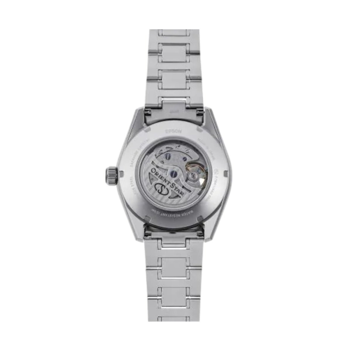 Men's automatic watch with steel bracelet and black semi-skeleton moon phase dial