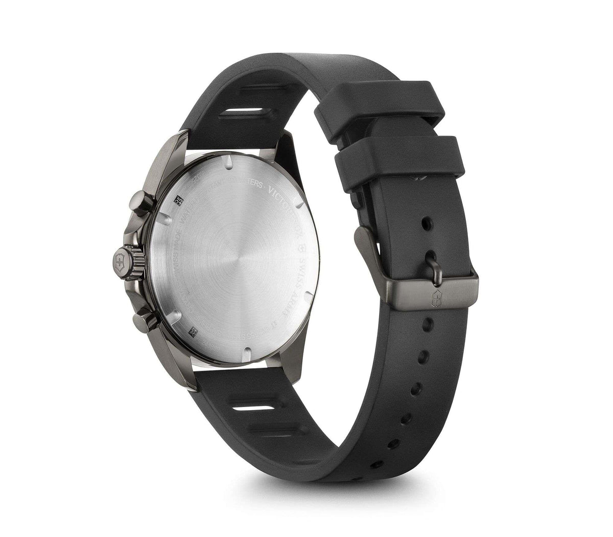 Victorinox FieldForce 42mm watch case back, black rubber strap with buckle