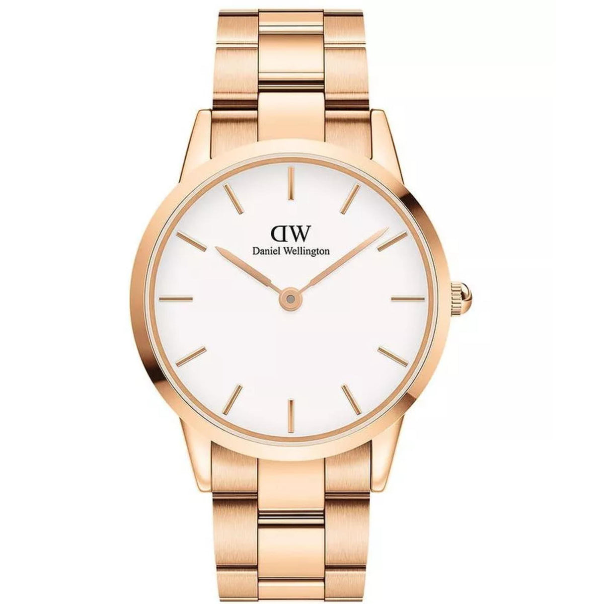 Daniel Wellington Iconic Link 40mm White Dial Rose Gold Steel Mens Watch DW00100343