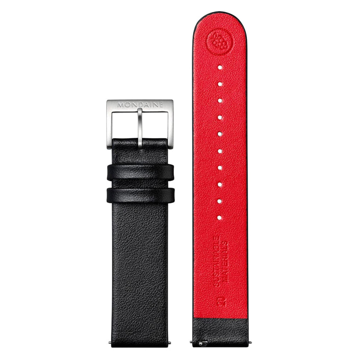 Mondaine Classic A660.30360.16SBBV replacement watch strap with stainless steel buckle and red underside