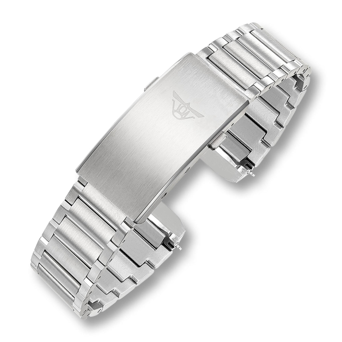 Titanium bracelet with brushed links and engraved clasp center