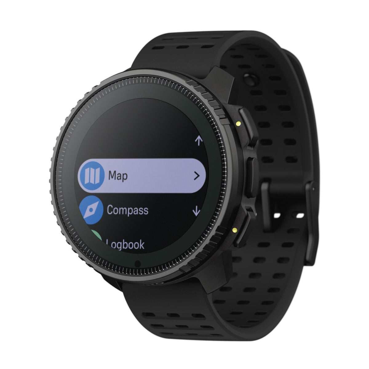 Suunto Vertical Solar All Black SS050978000 main navigation menu screen showing map and compass options
