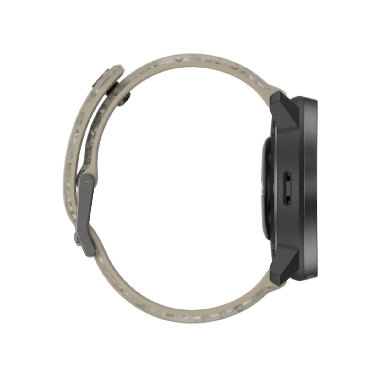 Suunto Race S smartwatch with grave gray silicone strap and side buttons for controls