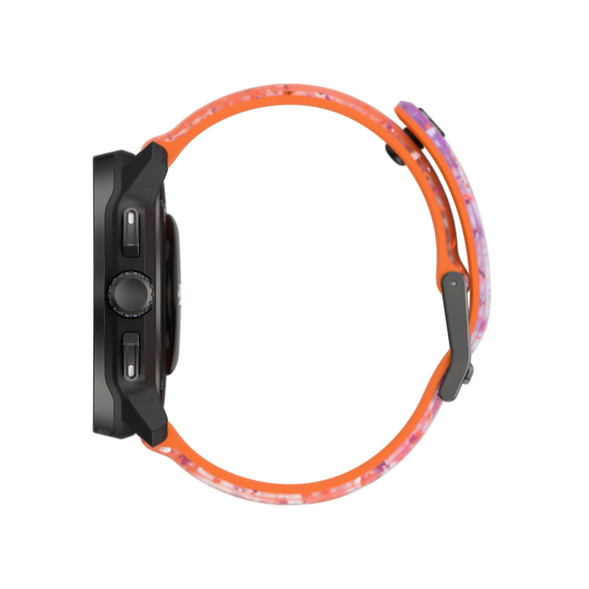 Suunto SS051016000 Race S watch highlighting the central crown dial and the two oblong physical pushers flanking it.