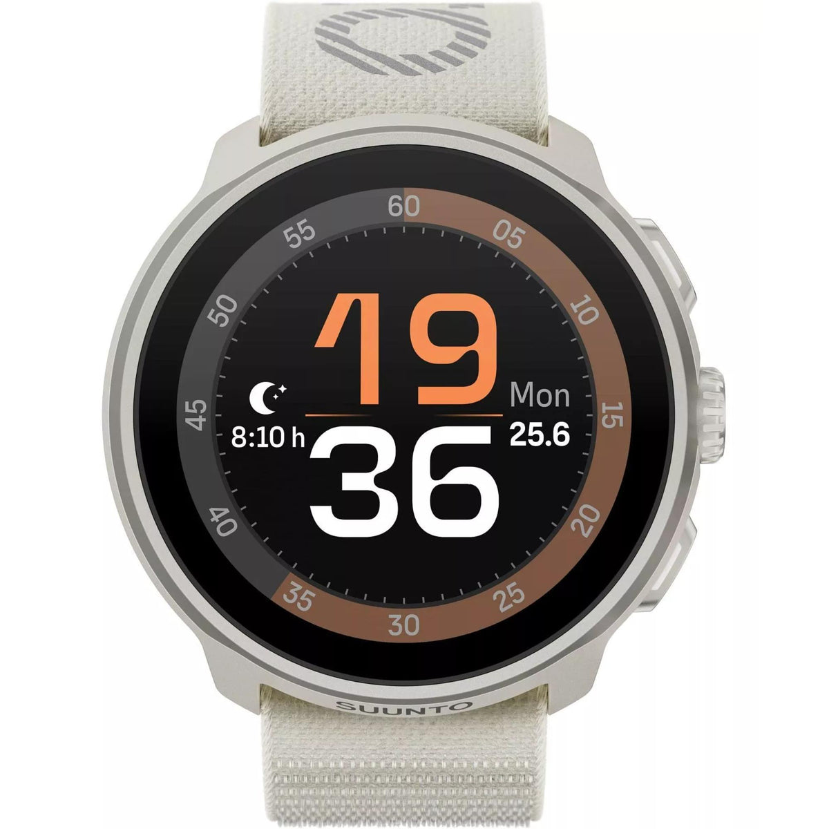 Suunto SS051110000 front view featuring a brown accented digital watch face displaying a night sleep metric.