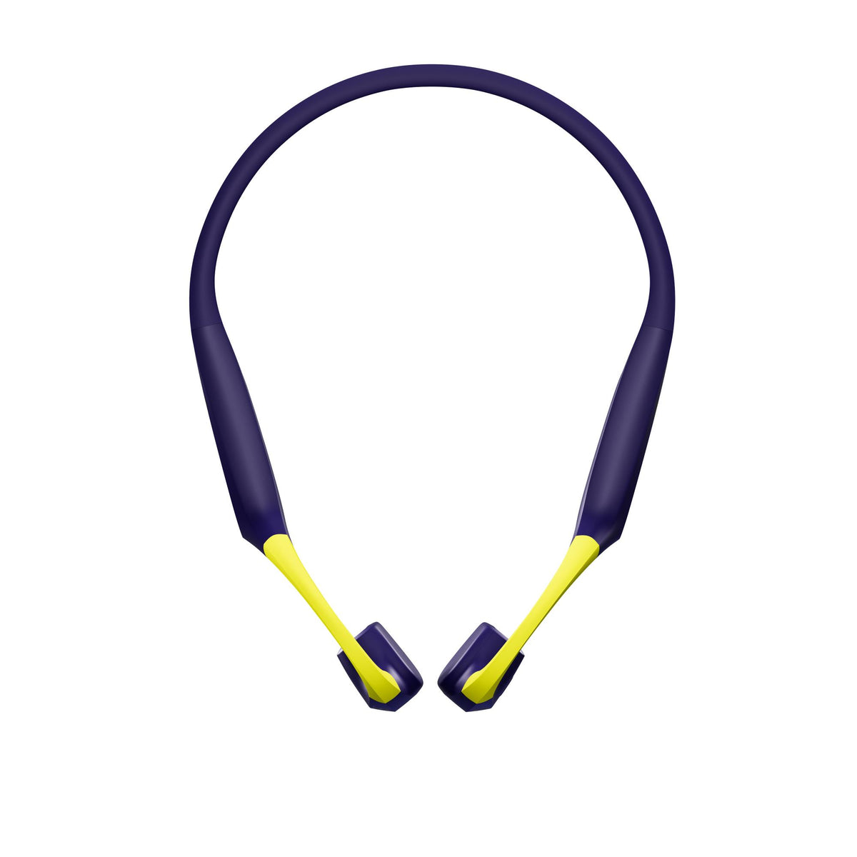 Suunto Aqua SS051108000 lime blue sports open-ear wireless headphones overhead view illustrating symmetrical neckband frame