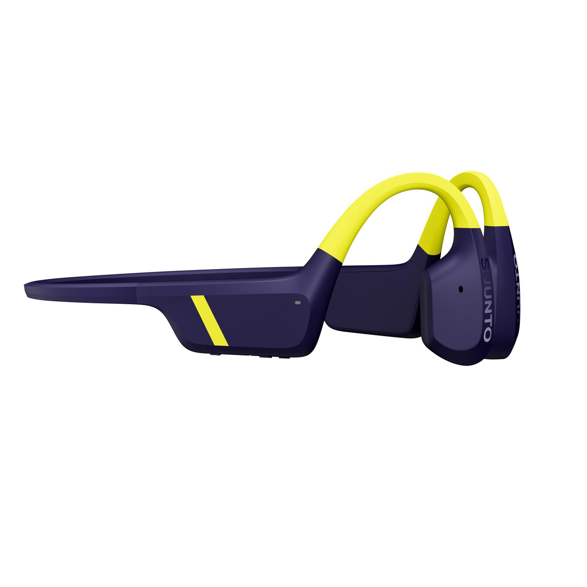 Suunto Aqua SS051108000 lime blue sports open-ear wireless headphones profile view displaying slim side housing and ear hook contour