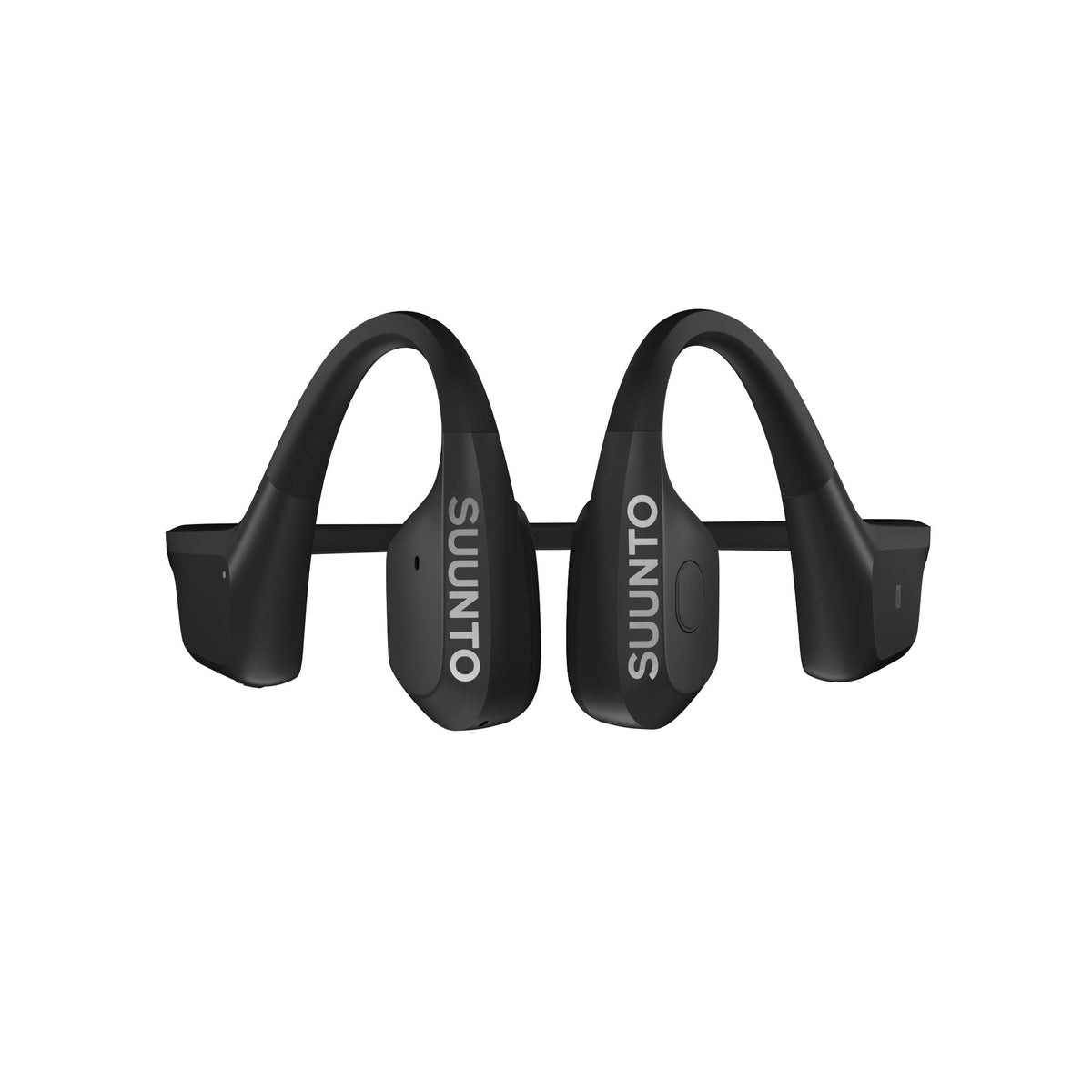 Suunto Aqua SS051023000 black sports open-ear wireless headphones front view illustrating dual transducer pads and branded ear hooks