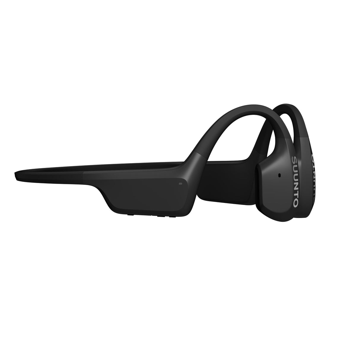 Suunto Aqua SS051023000 black sports open-ear wireless headphones side profile highlighting ergonomic ear hooks and sleek module casing