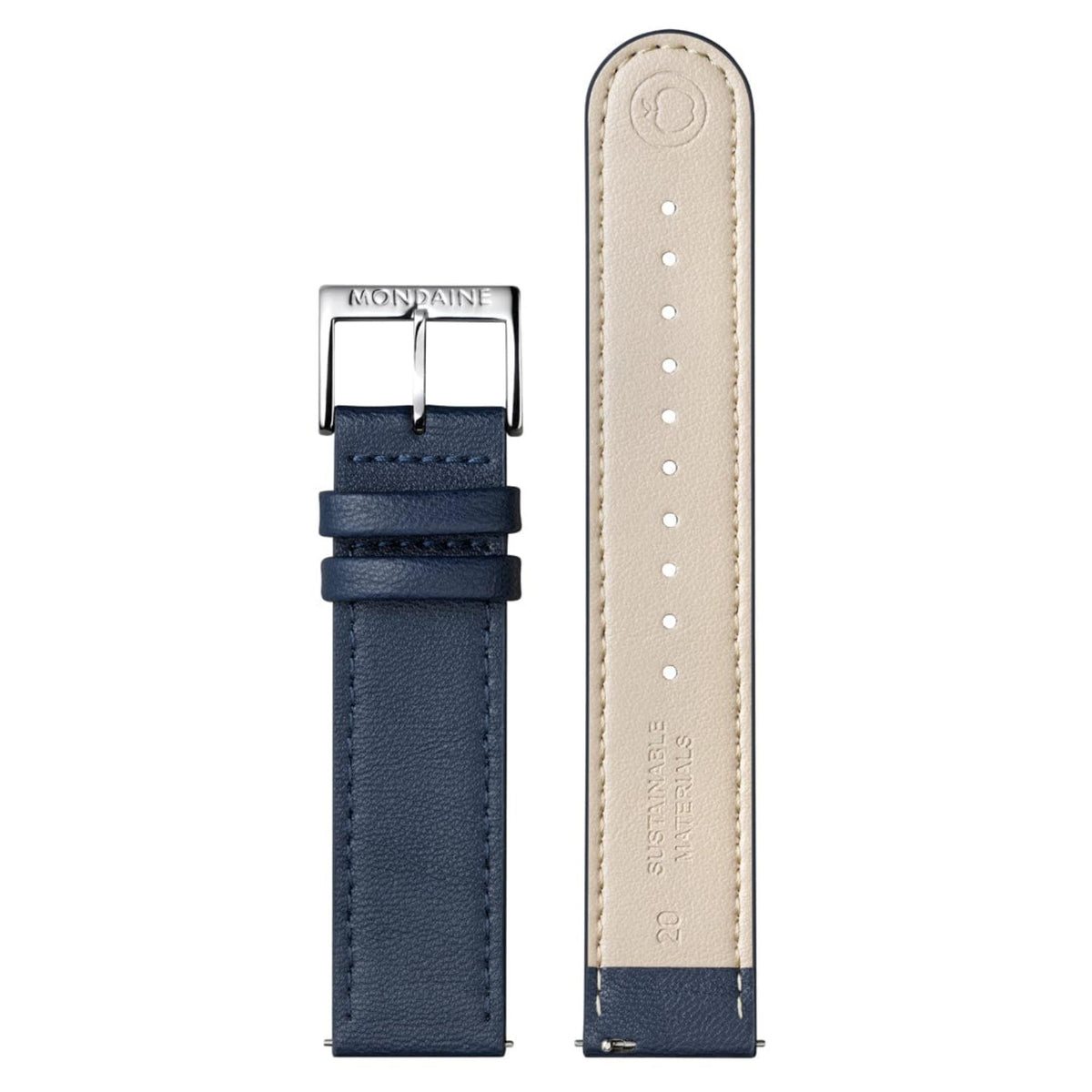Mondaine Doppio MLE.41240.LQV.SET blue leather strap detail