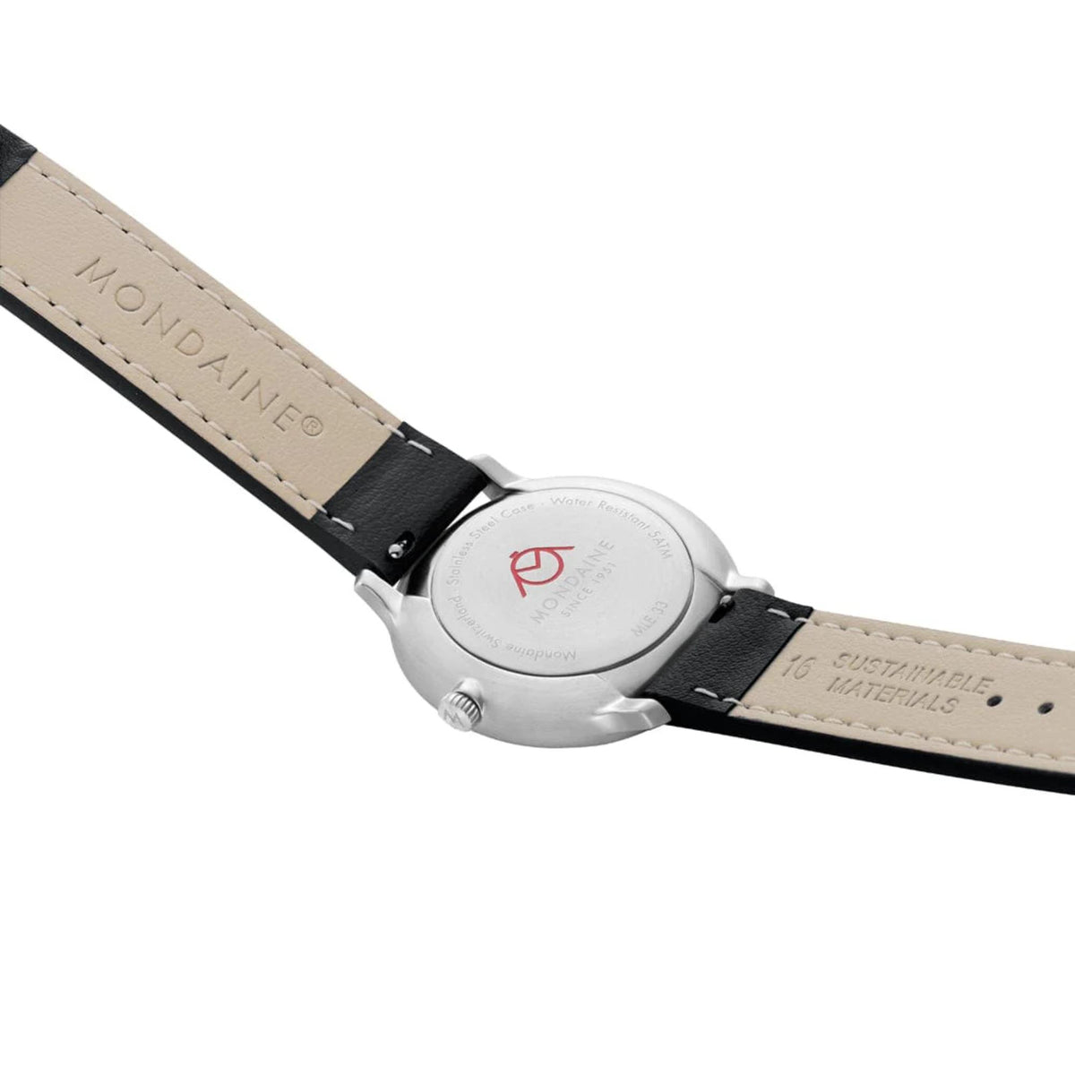 Mondaine Doppio MLE.33110.LBV stainless steel case back view