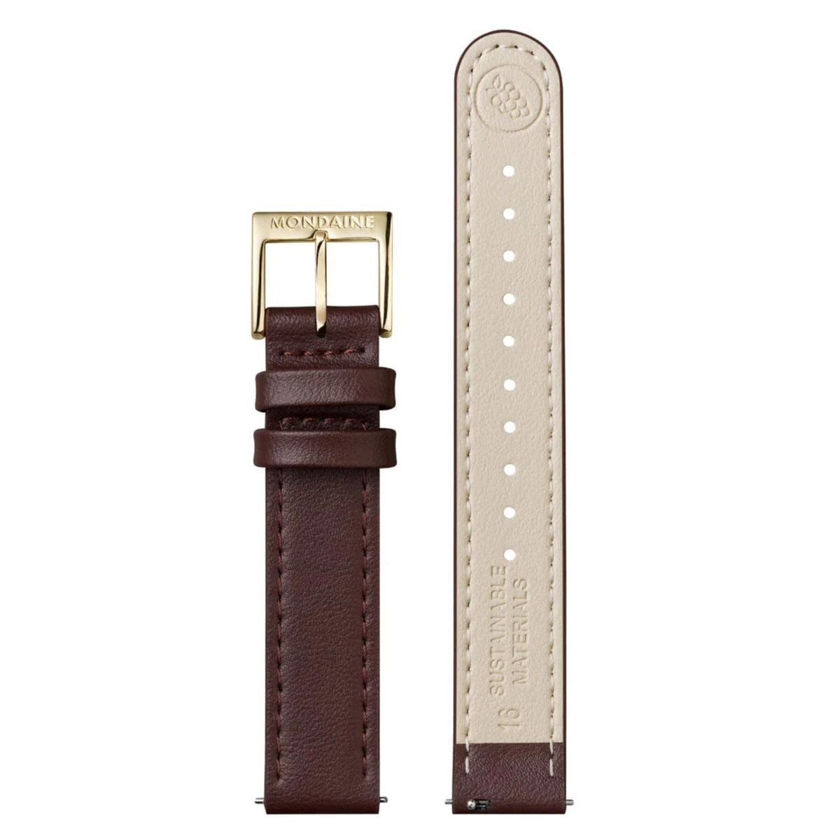 Mondaine Doppio MLE.33110.LGV brown leather strap top and inner lining view