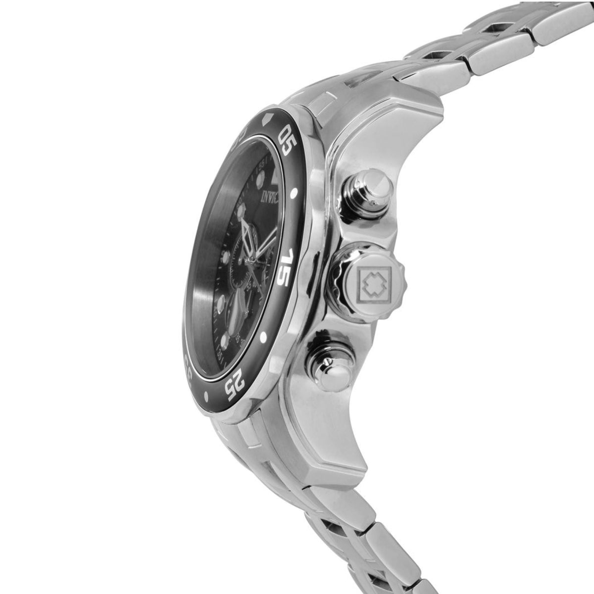 Men's Invicta Pro Diver wristwatch, stainless steel case and bracelet with black bezel