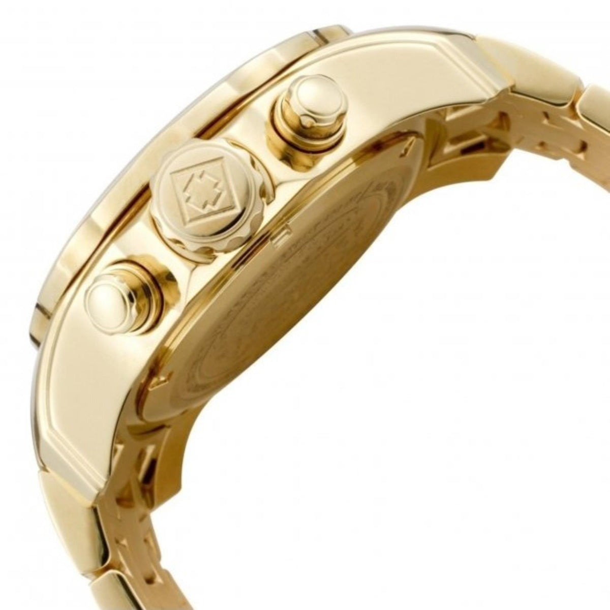 Gold-tone Invicta Pro Diver watch case side with screw-down crown and pushers.