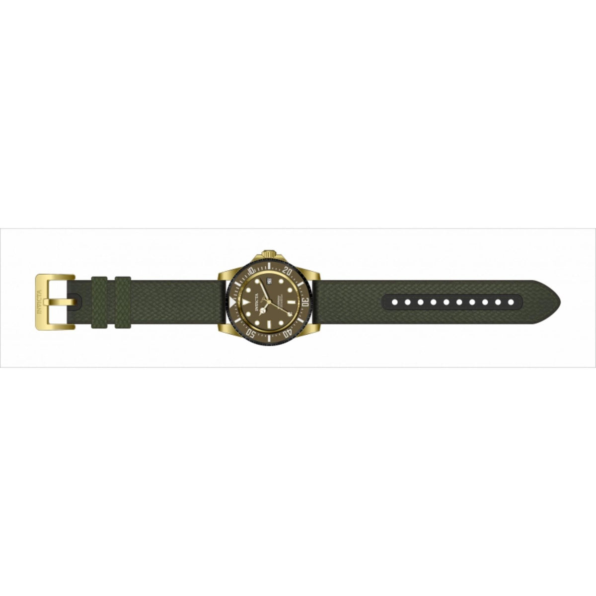 Gold-tone men’s dive watch with green fabric strap and dark dial, side profile