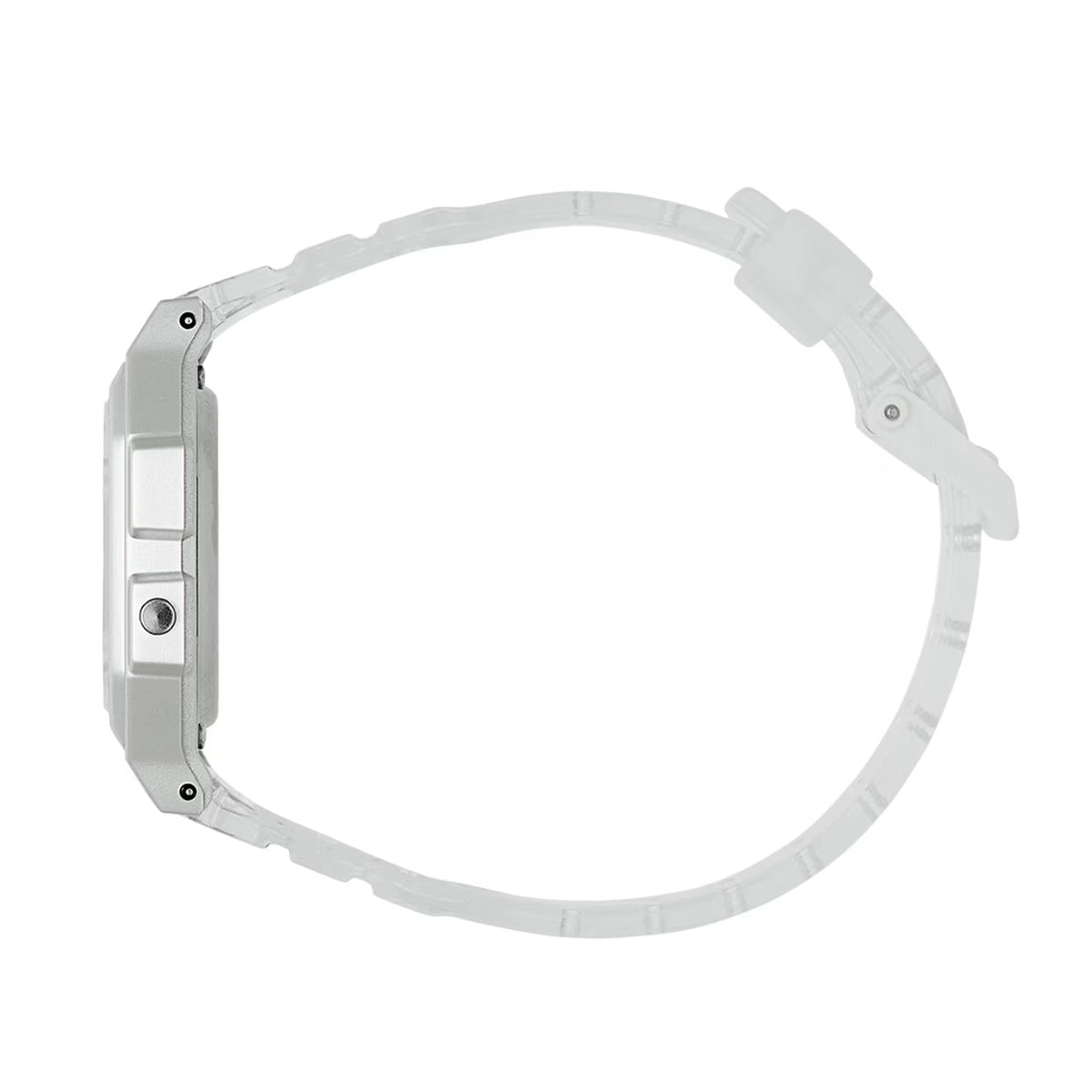 Casio clear resin watch strap with metal buckle, no watch face shown