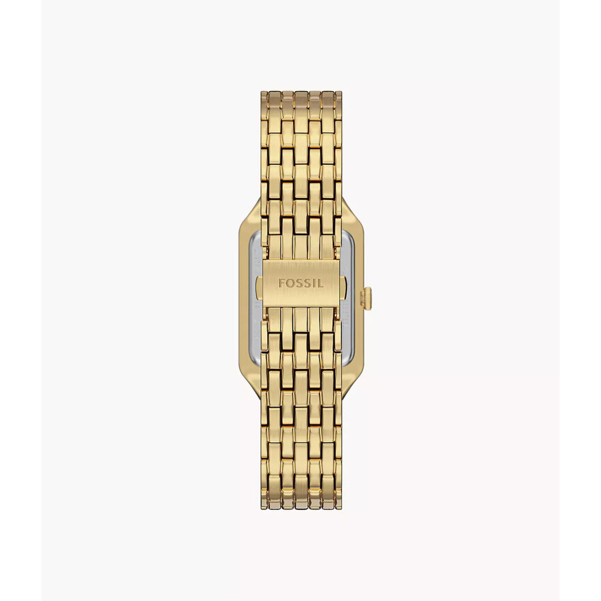 Rear view of the Fossil Raquel ES5434 bracelet showing the signed gold-tone clasp closure