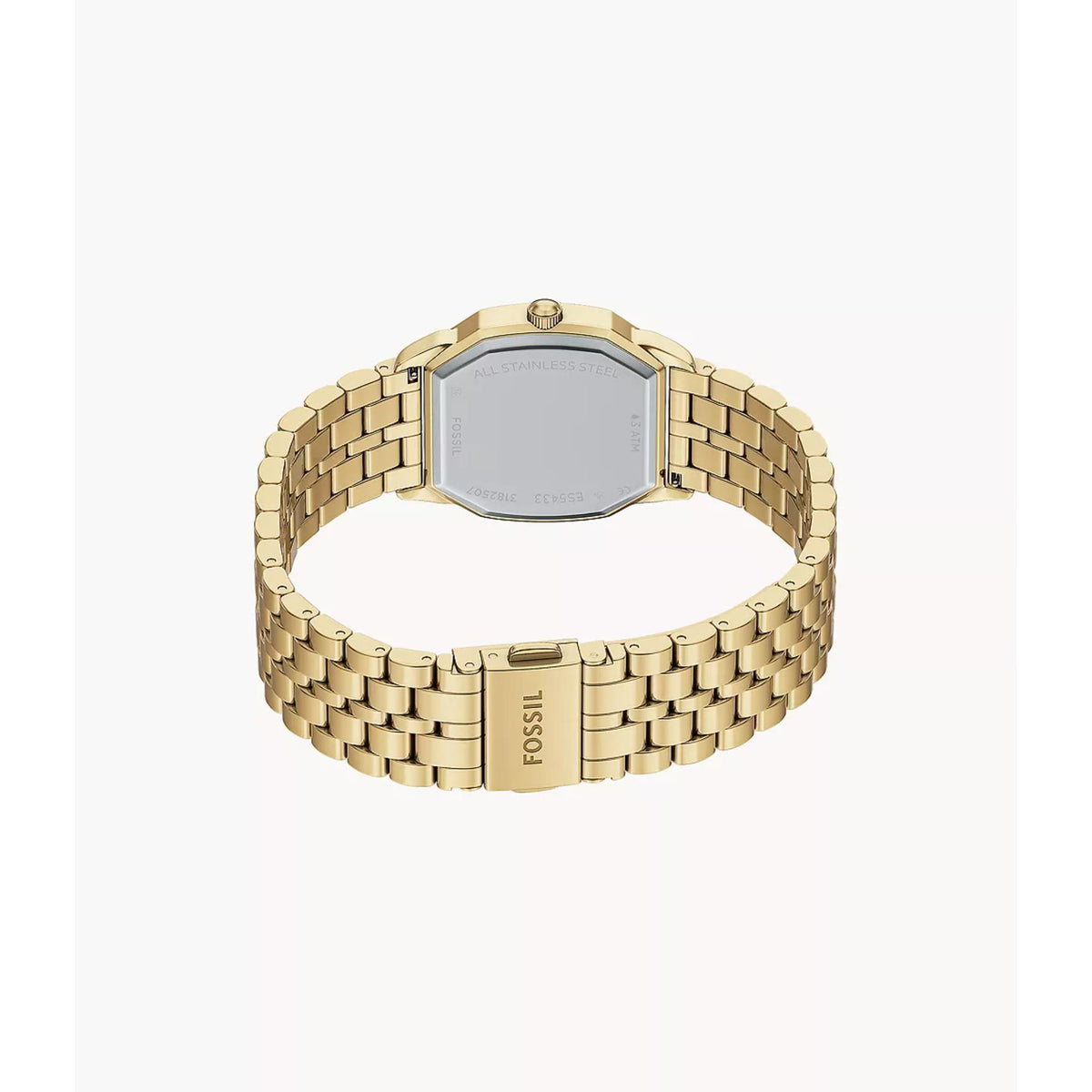 Quartz watch caseback with gold-tone linked bracelet, fold-over clasp