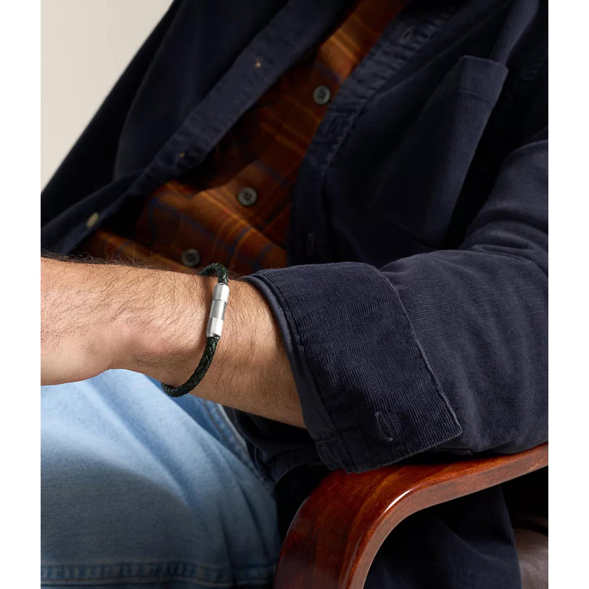 Fossil JF04919040 Knurled Texture Leather Men's Bracelet