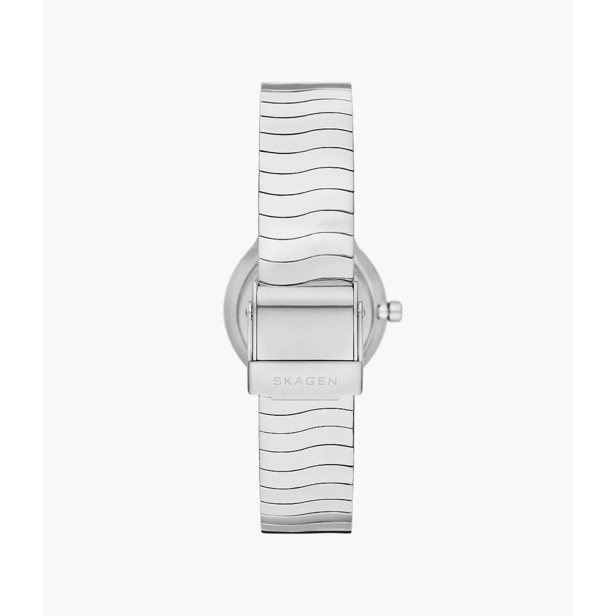 Women's steel strap quartz watch, silver dial and wavy link bracelet