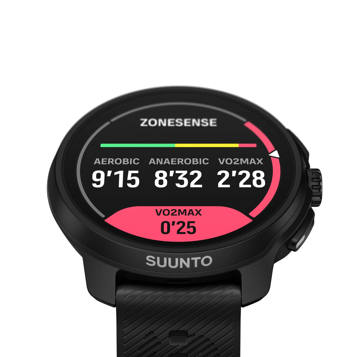 Suunto Race 2 All Black SS051200000 close-up view displaying ZoneSense performance metrics display screen
