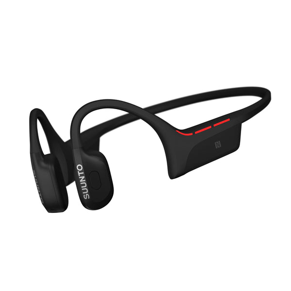 Suunto Wing 2 Black SS051259000 three-quarter view showing open-ear bone conduction headphones and neckband
