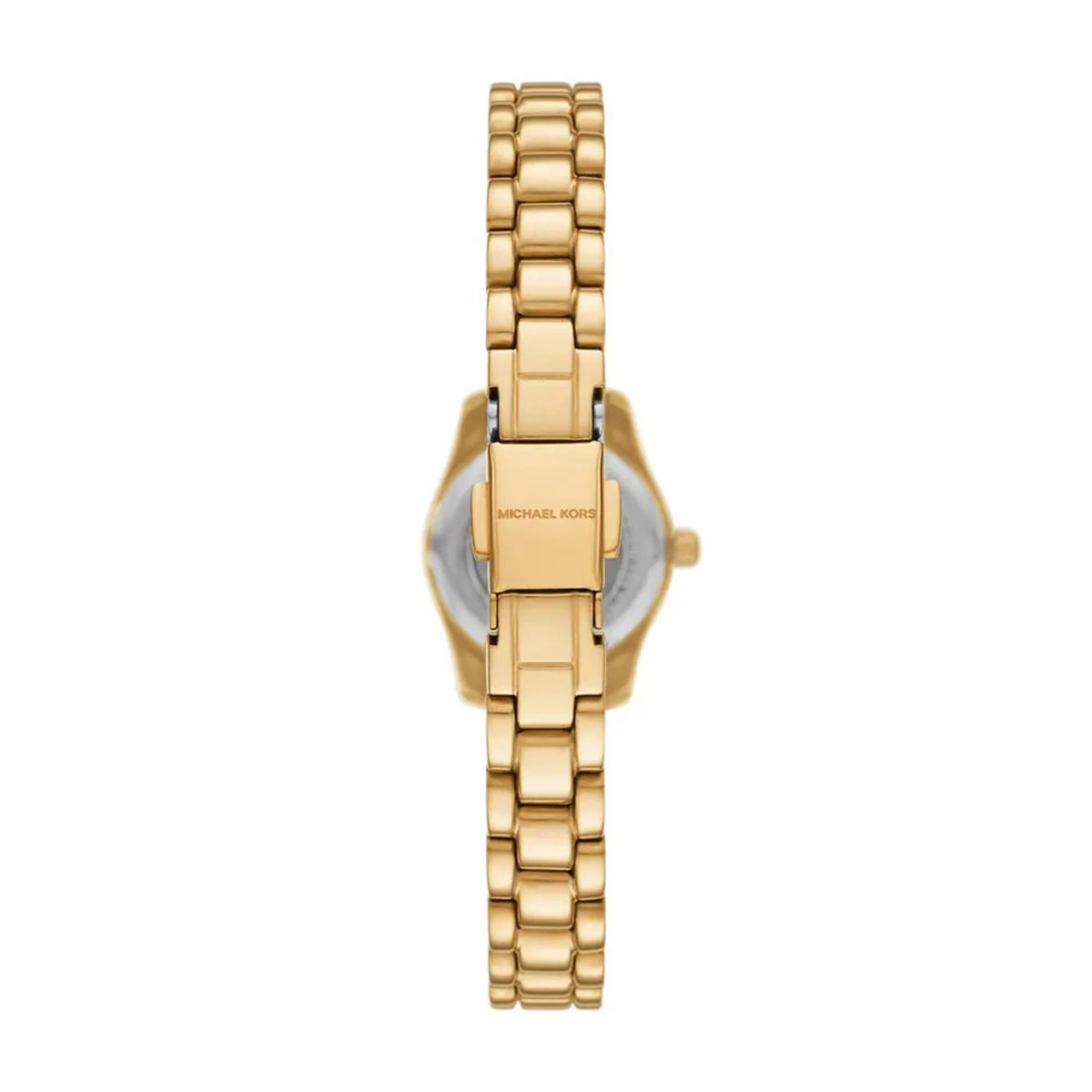 Gold-tone quartz watch with crystal pave dial and metal link bracelet