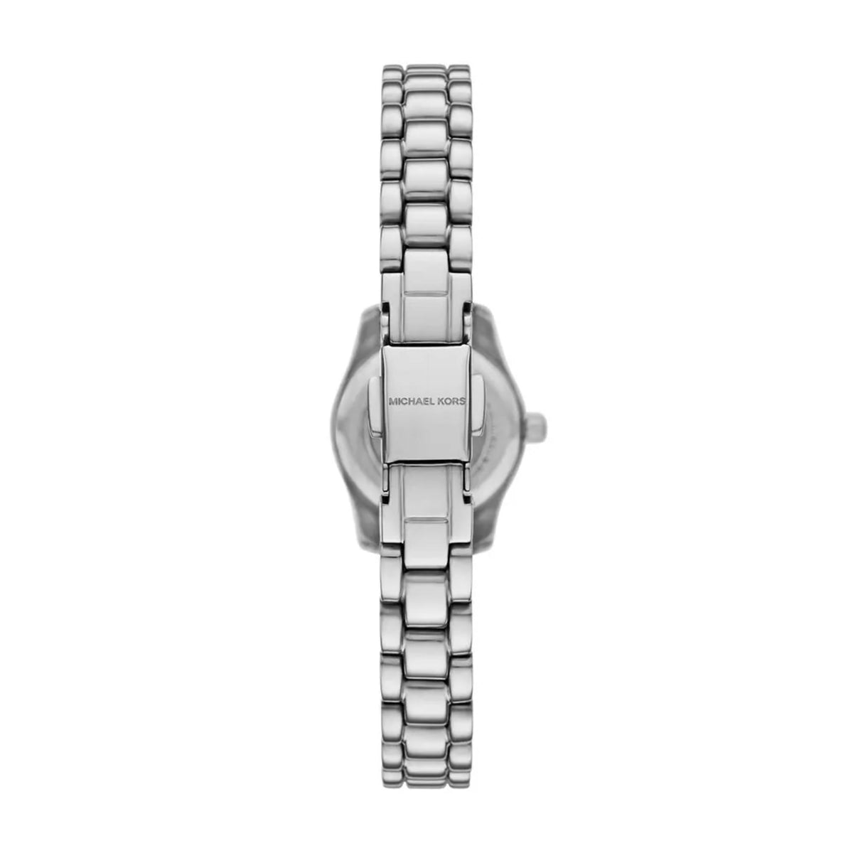 Stainless steel wristwatch with crystal pave dial and polished link bracelet band