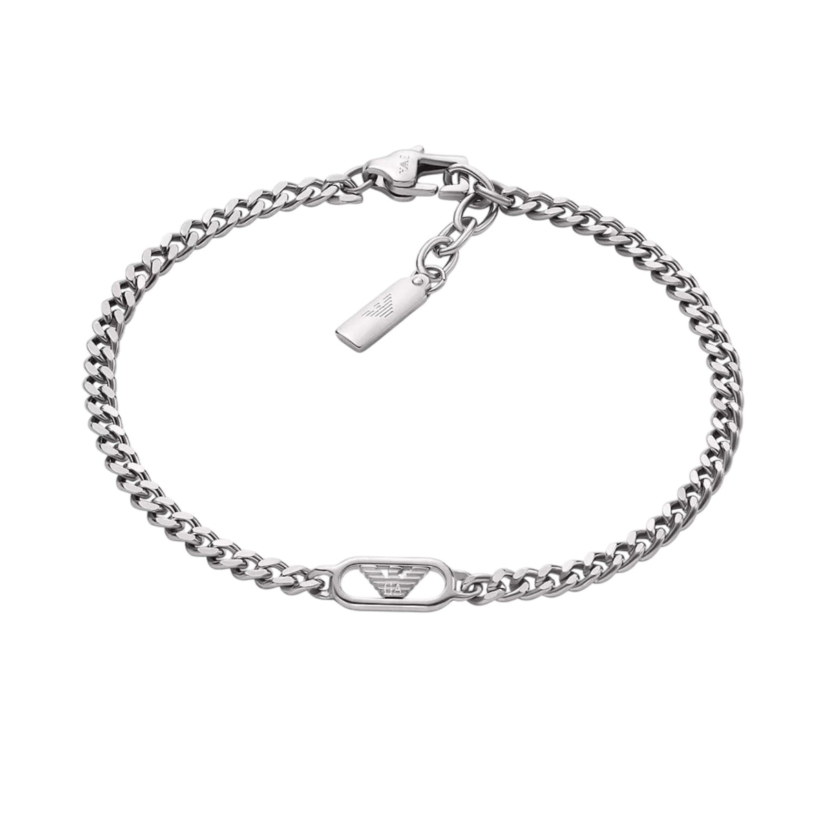 Emporio Armani mens stainless steel curb chain bracelet EGS3247040 with central eagle logo link