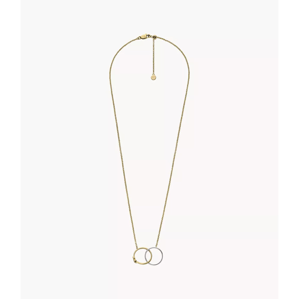 Full view of Emporio Armani mens two-tone steel interlocking ring necklace EGS3231710