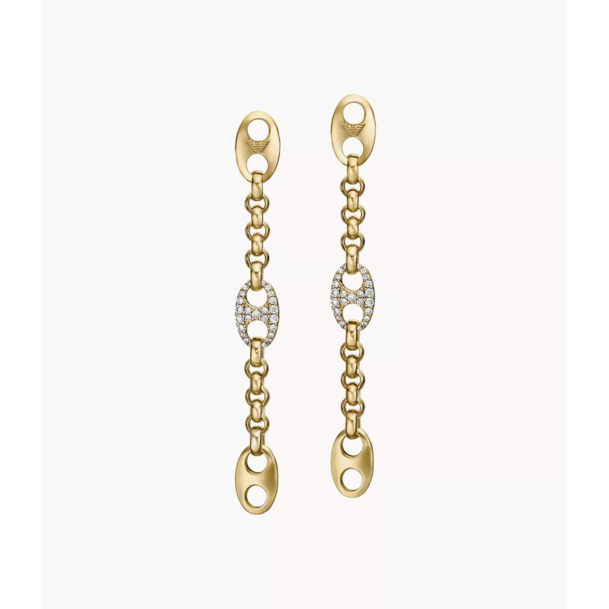 Emporio Armani gold-tone brass drop earrings with oval chain links and crystal accents