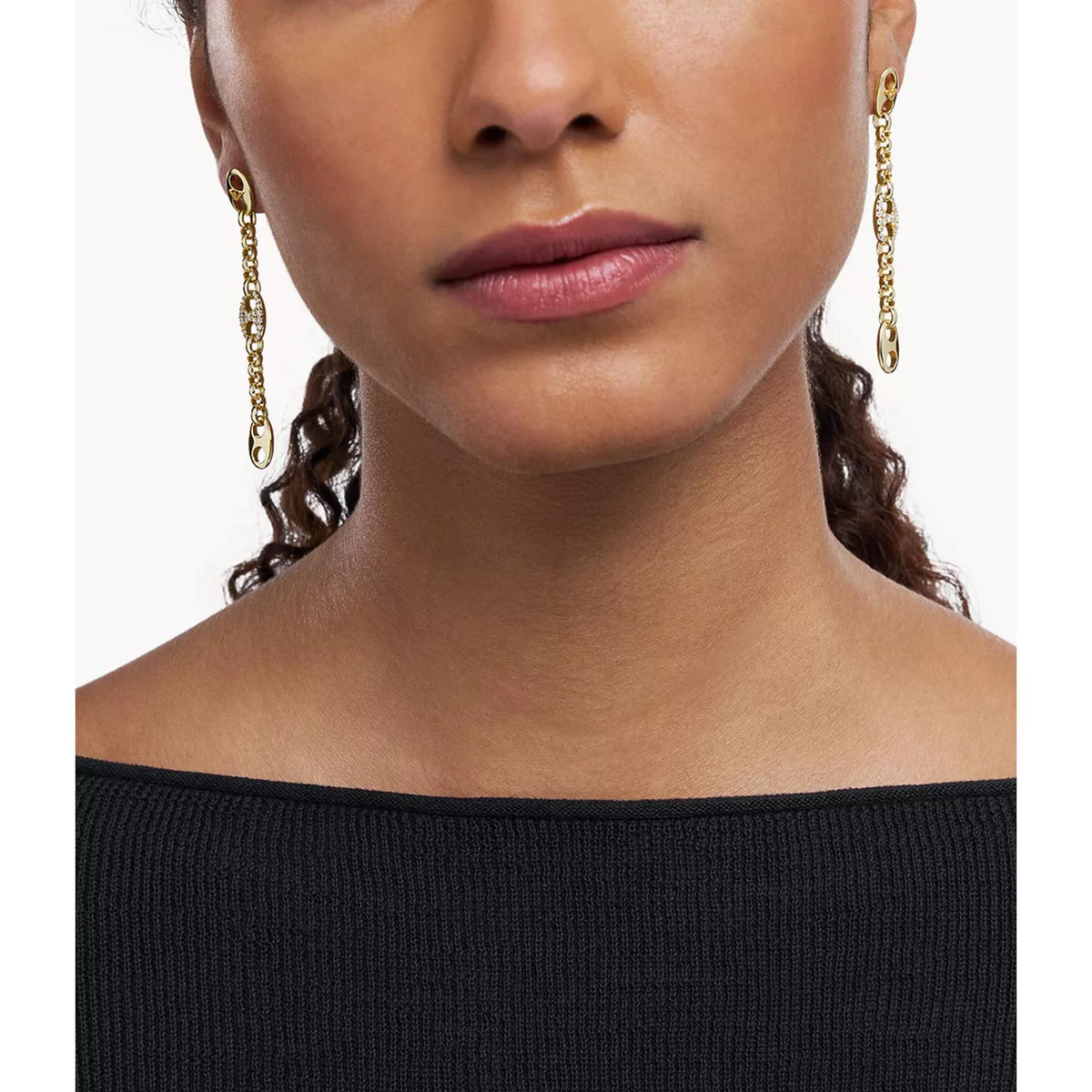 Emporio Armani gold-tone brass drop earrings on model