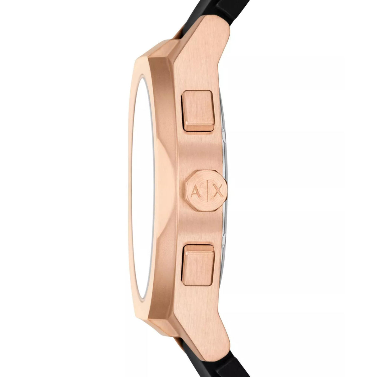 Armani Exchange Sync AX4190 side profile view highlighting case construction, crown, and pushers