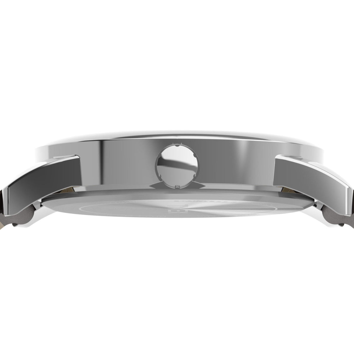 Men's quartz watch case top with crown and silver-tone metal finish